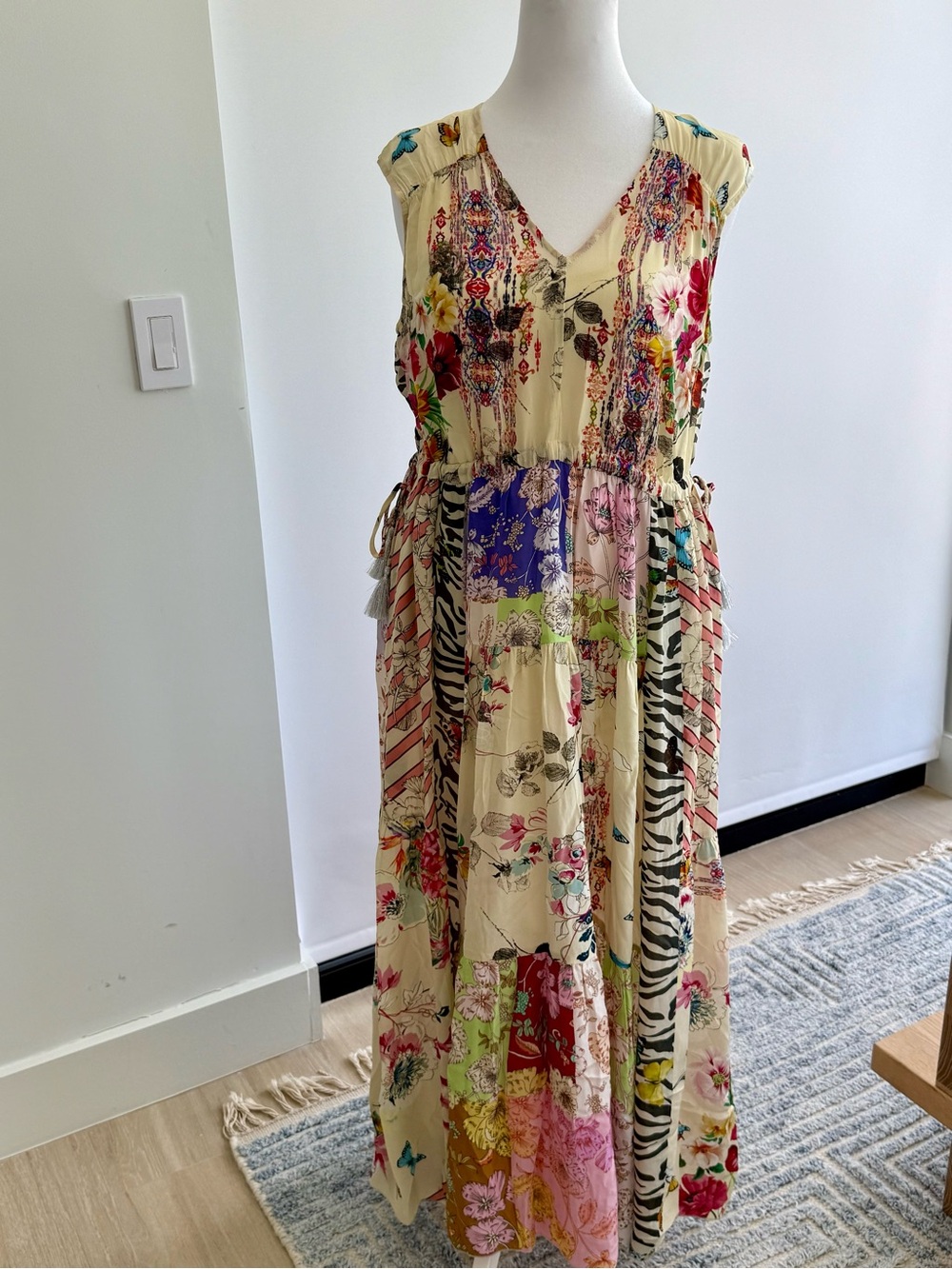 Johnny Was Cream Multi Floral Patchwork Maxi Dress